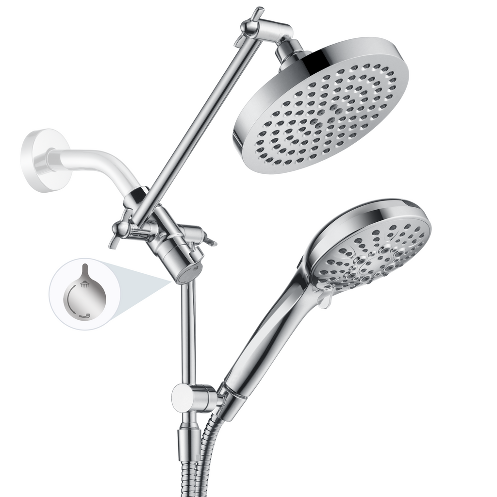Dual Shower Head with Adjustable Extension Arm, 3-Way Diverter and Hose