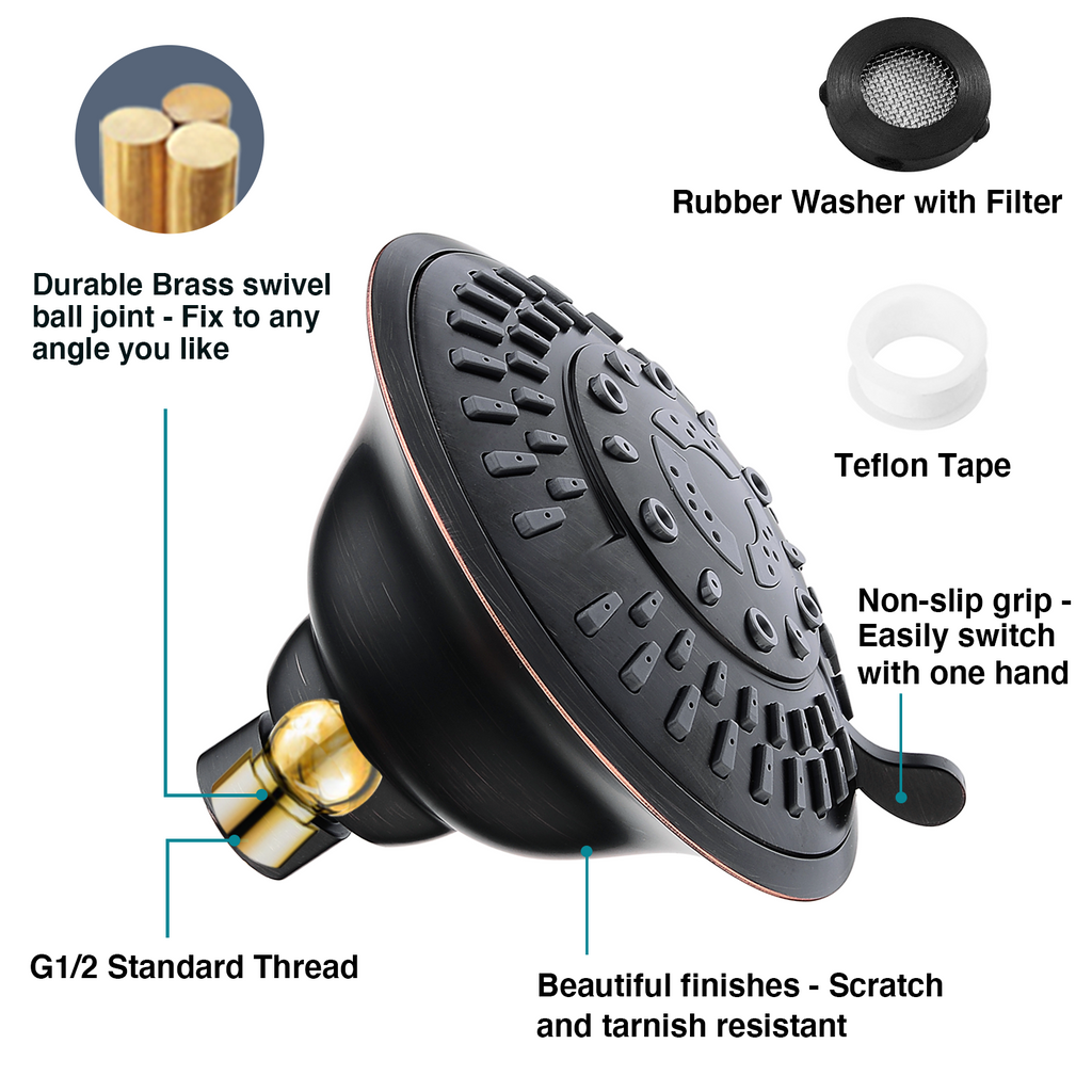5-Spray Fixed Shower Head with Adjustable Angle