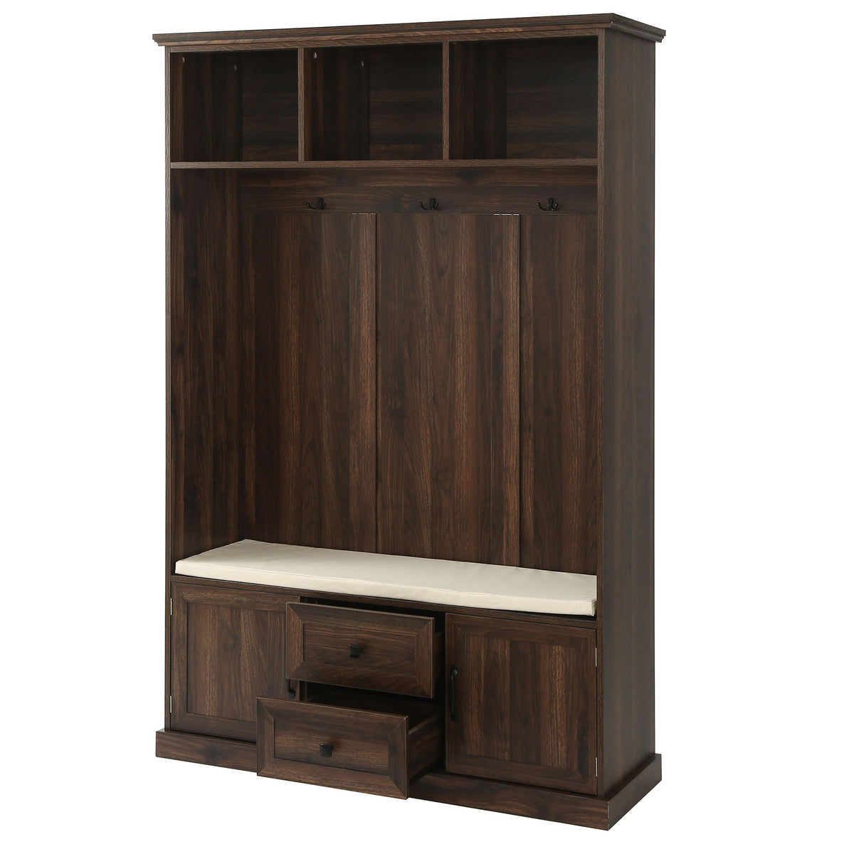 Hall Tree With 3 Hooks, Coat Hanger, Entryway Bench, Storage Bench, 3 In 1 Design
