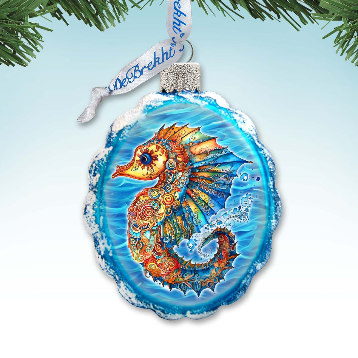 Nautical Christmas Ornaments - Rainbow Seahorse Keepsake Glass Ornaments by G. Debrekht - Christmas Decor - 777411