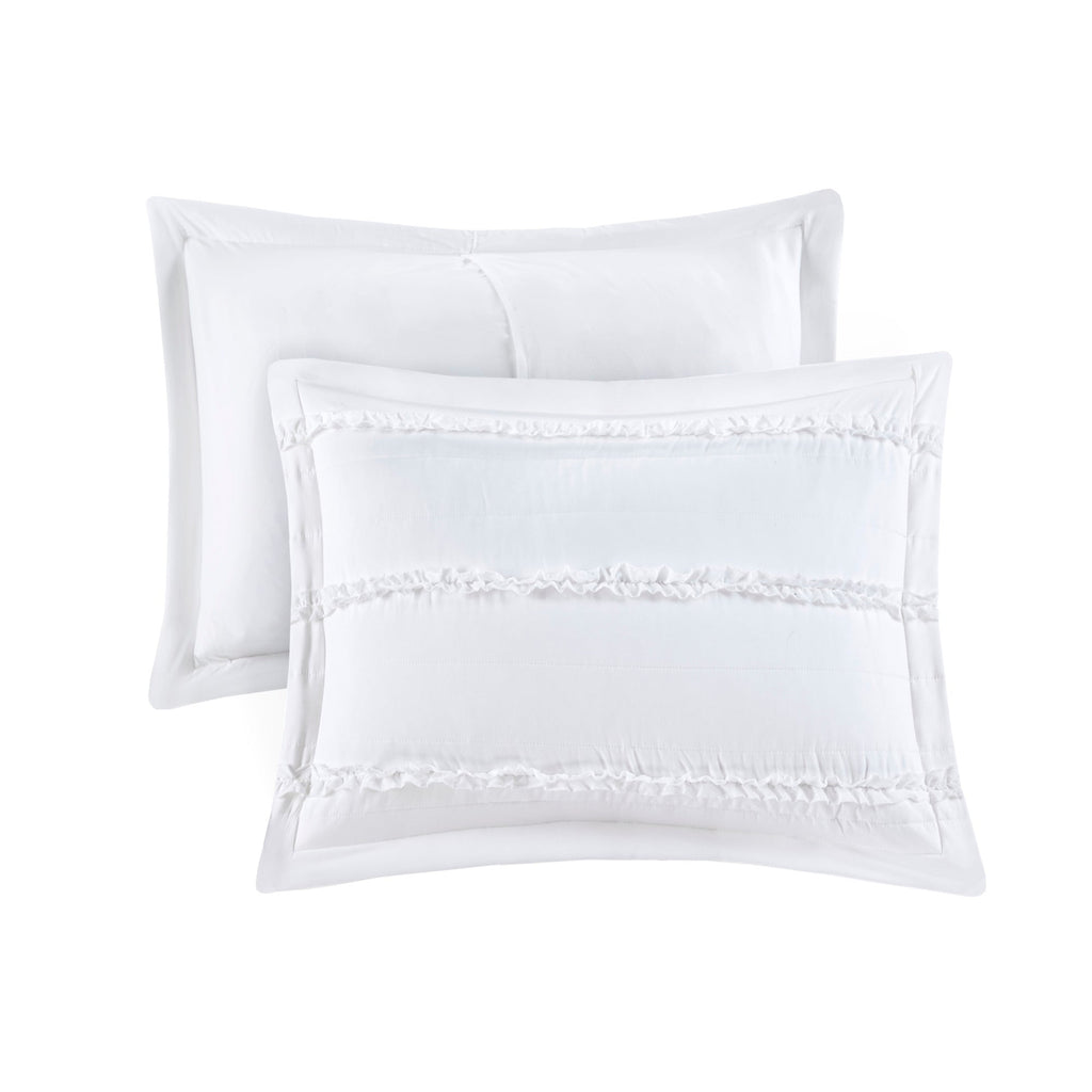 5 Piece Microfiber Ruffled Comforter Set White Queen