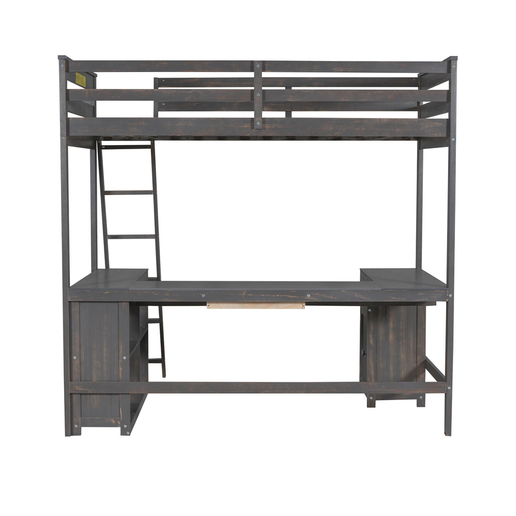 Loft Bed With U-Shaped Desk, Drawers, And Storage Shelves