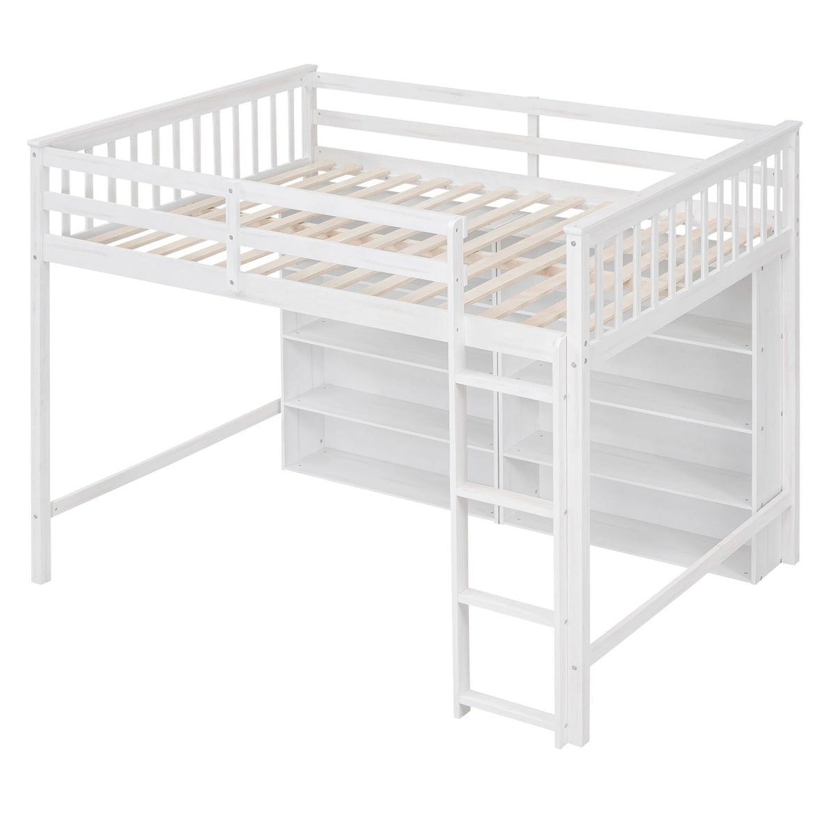 Loft Bed With 8 Open Storage Shelves And Built In Ladder