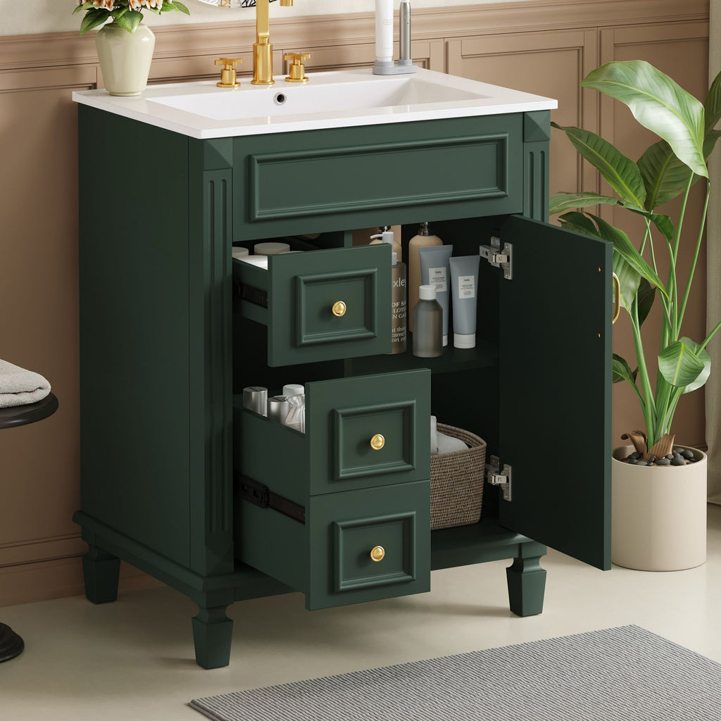 Bathroom Vanity With Sink, Compact Cabinet & 2 Drawers And Adjustable Shelf