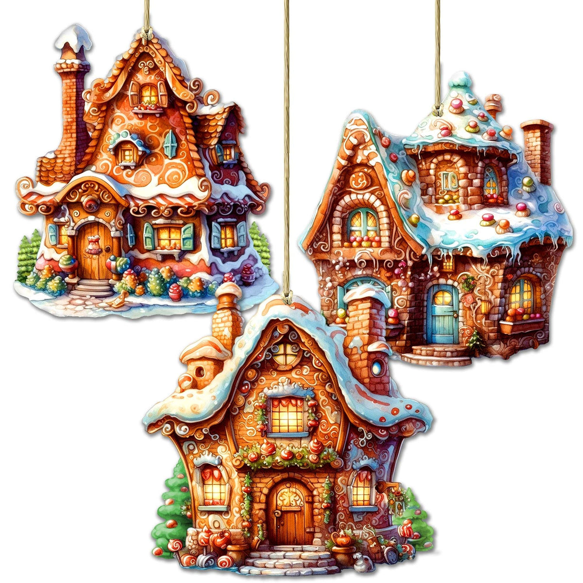 Fairy Tale Houses Wooden Ornaments Set of 3 by G. Debrekht - Christmas Decor - 8100191S3