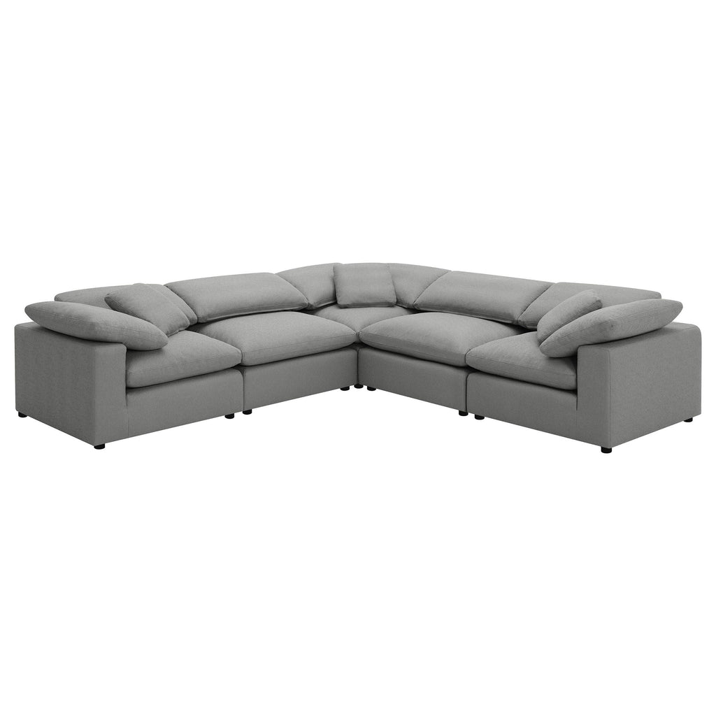 Segoura - 5 Piece Upholstered Modular Sectional With Reclined Back Pillows - Gray