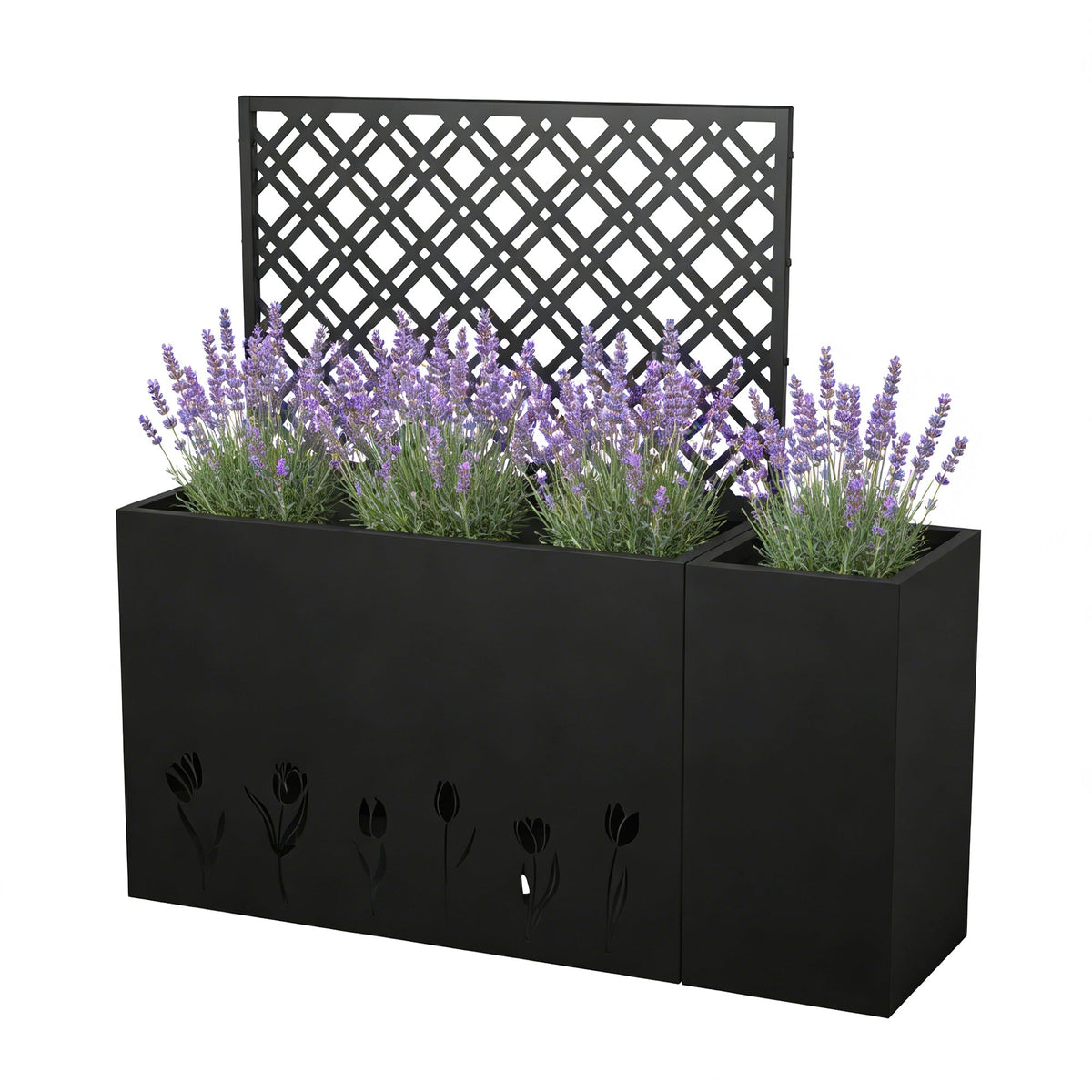 2-Piece Metal Planter Box with Trellis - Tulip Black