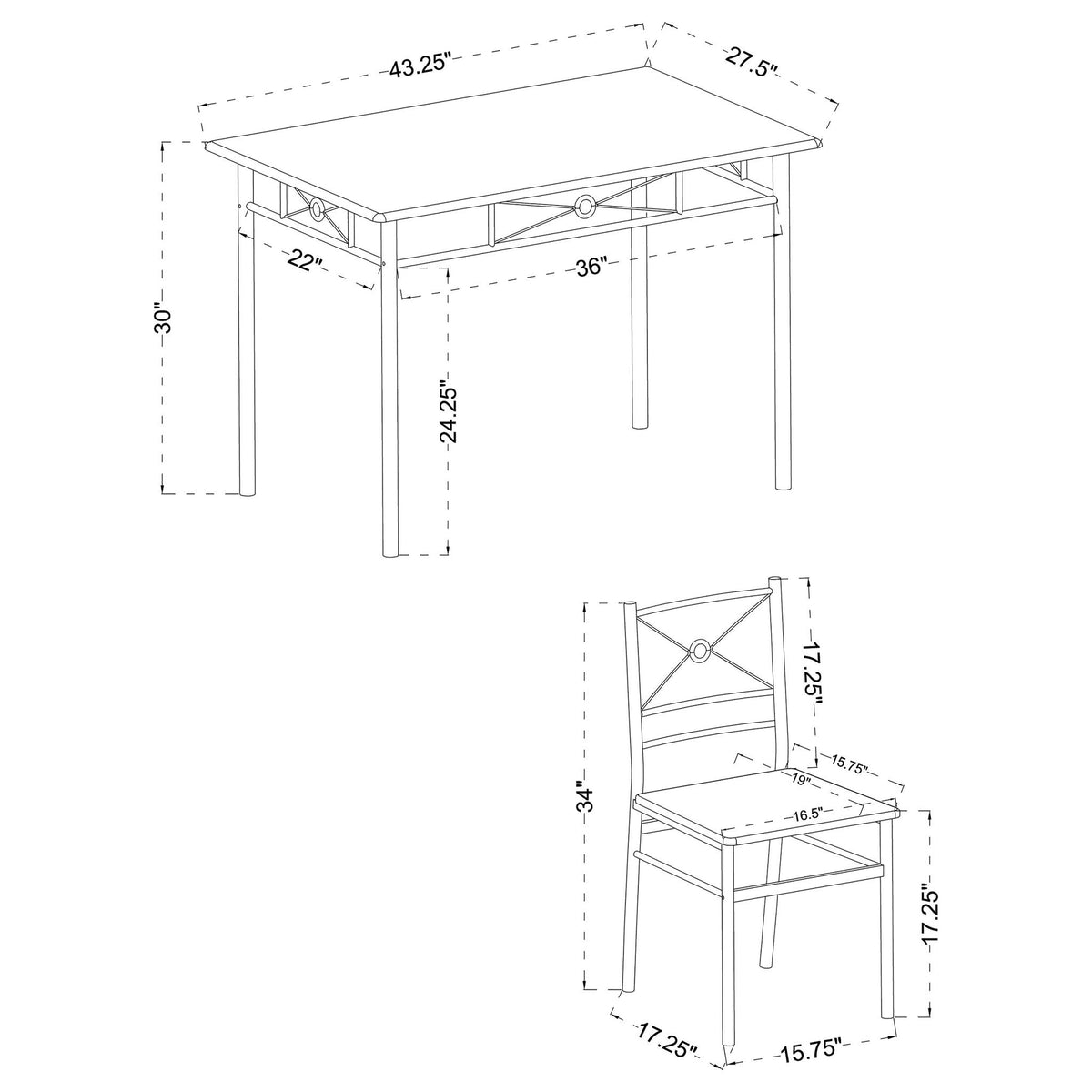 5 Piece Rectangle Dining Set With Tubing Base