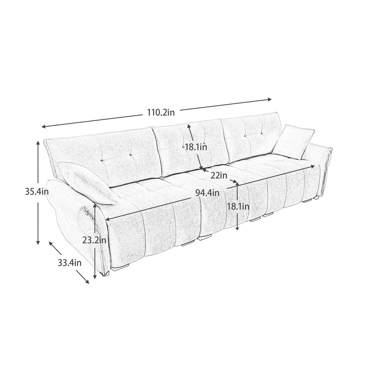 Modern Sofa & Pillows, Textured Cover, High Rebound Cushions