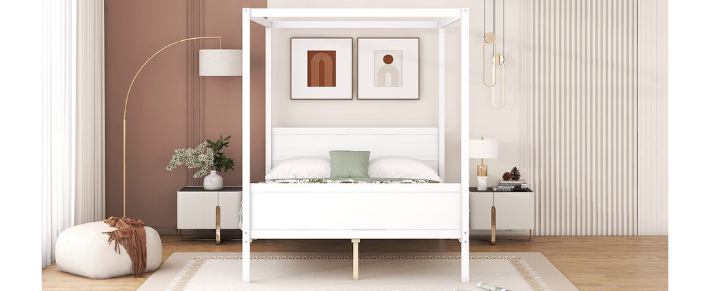 Canopy Platform Bed With Headboard And Footboard, Slat Support Leg