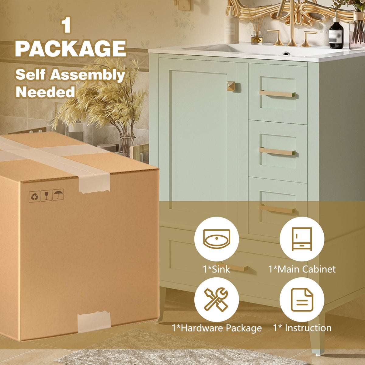 Bathroom Vanity, Modern Bathroom Cabinet With Sink Combo Set, Bathroom Storage Cabinet With A Soft Closing Door And 3 Drawers, Solid Wood Frame