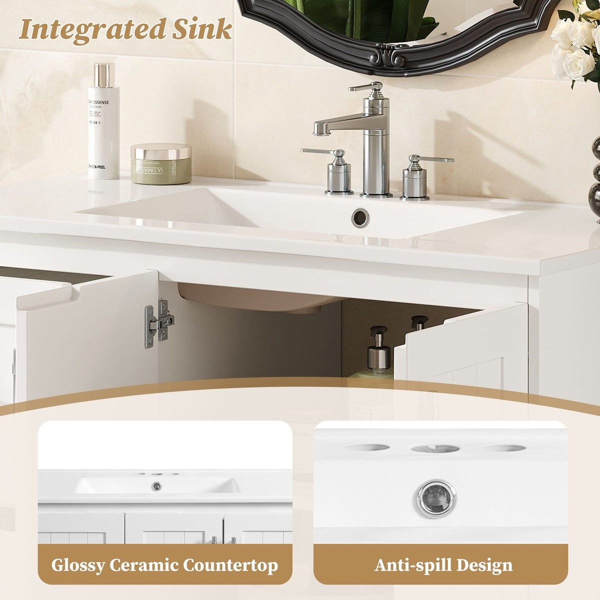 Wall Mounted Bathroom Vanity & Sink, 2 Drawers