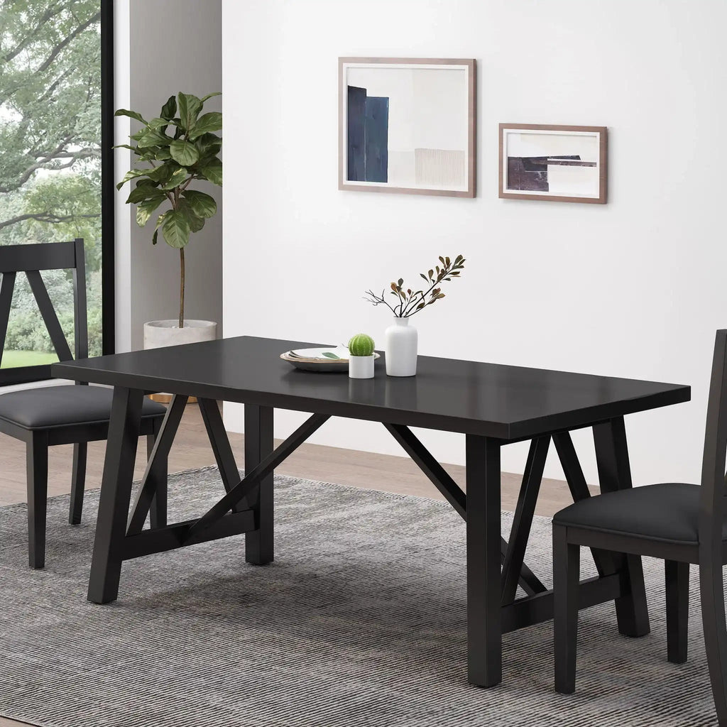 Farmhouse Style Dining Table With Wood-Like Top