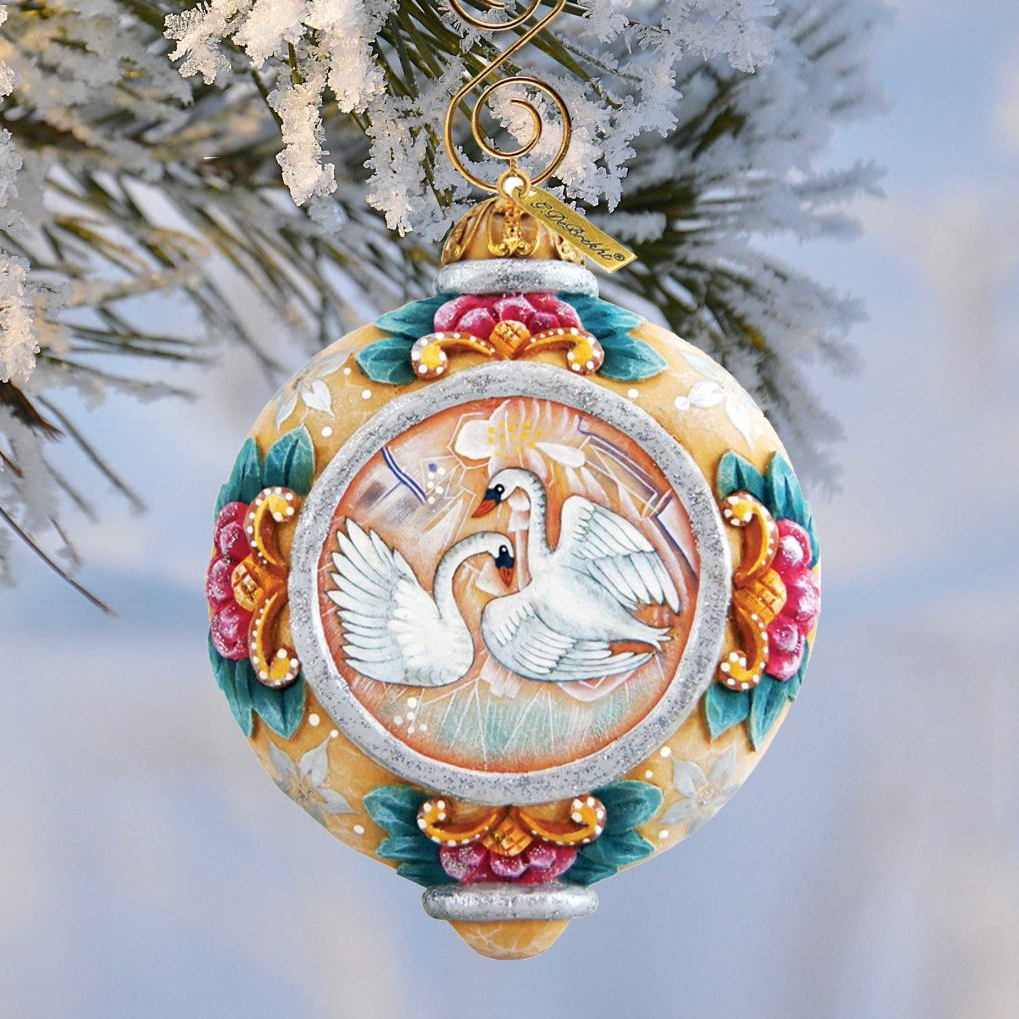 Swans Sculpted Hand-Painted Christmas Ornament by G. DeBrekht - Wildlife Holiday Decor - 6102451