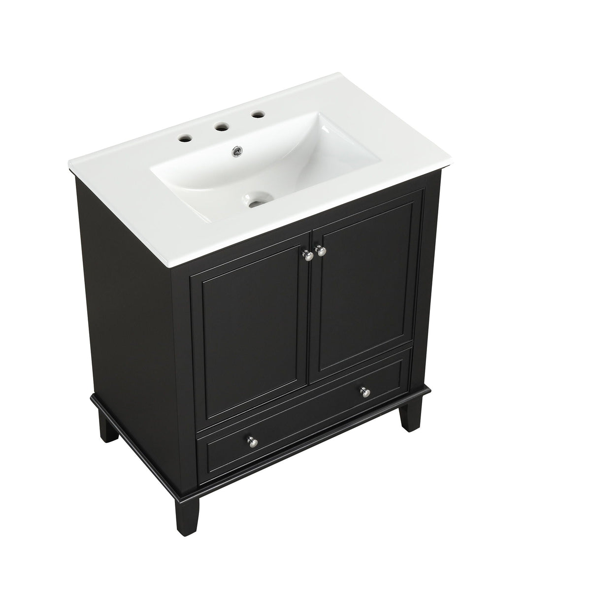 30" Bathroom Vanity With Sink Combo, Multi Functional Bathroom Cabinet With Doors And Drawer - Black