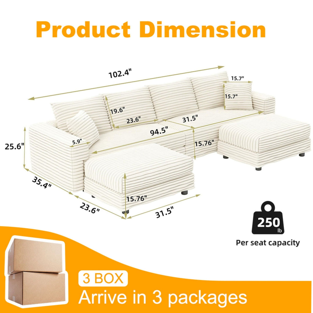 Deep Seat Convertible Sofa With Soft Pillows And Ottomans
