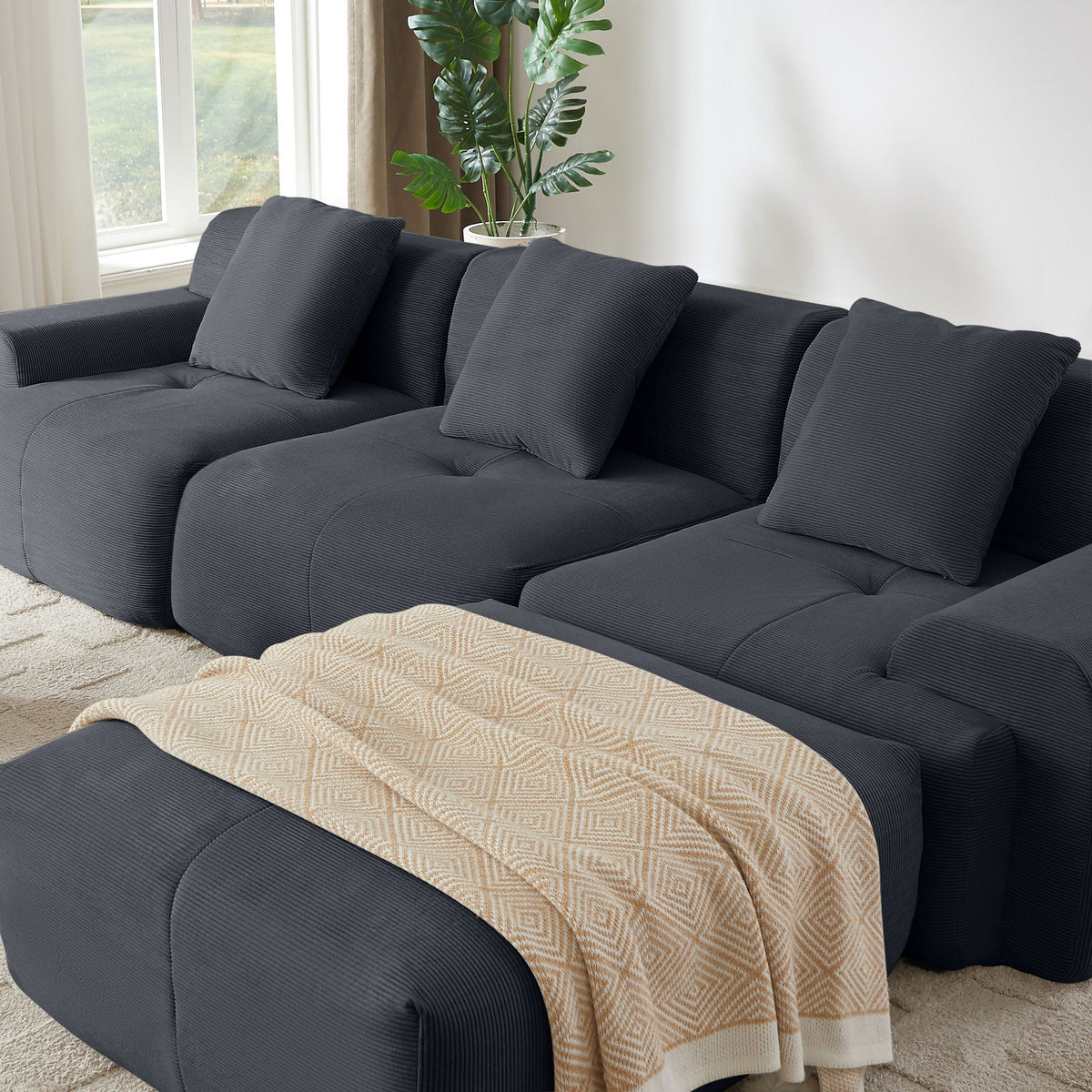 L Shaped Modular Sectional Sofa And Movable Ottoman
