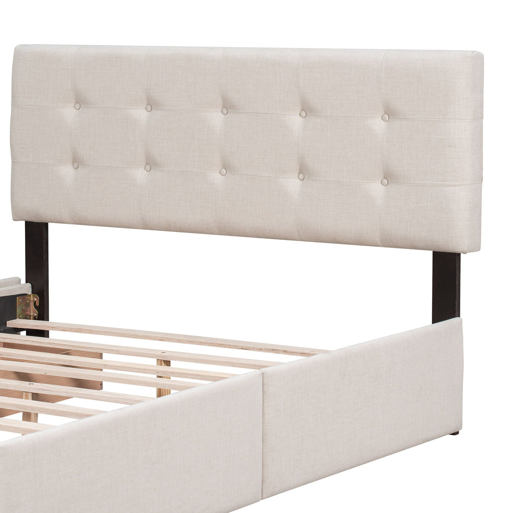 Upholstered Platform Bed With Classic Headboard And Drawers, No Box Spring Needed
