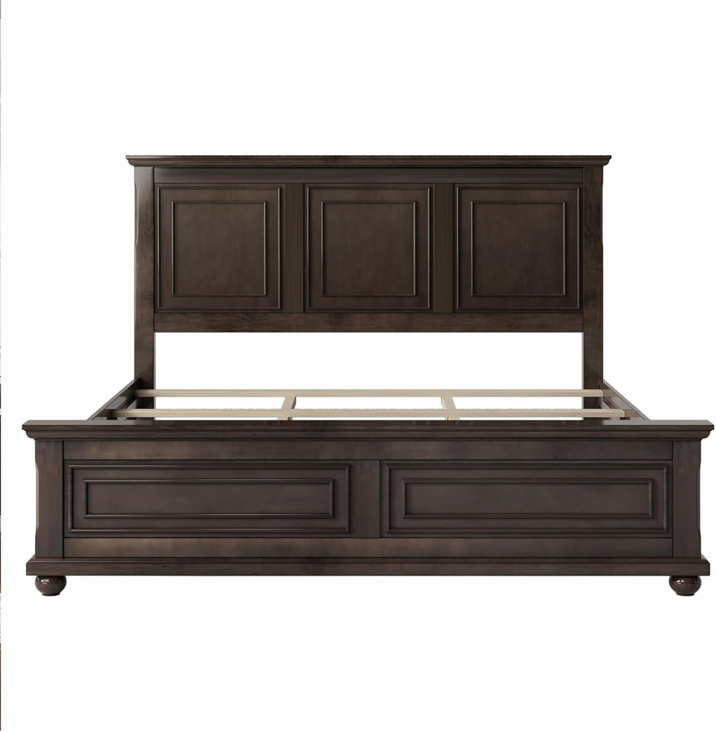Traditional Town Bed Frames and Country Style Pinewood Vintage King Bed, Rich Brown