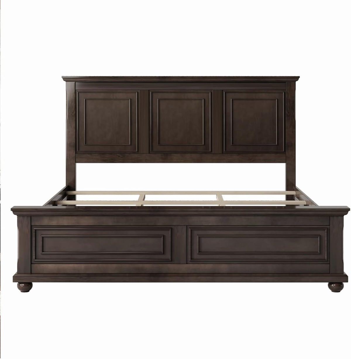 Traditional Town Bed Frames and Country Style Pinewood Vintage King Bed, Rich Brown