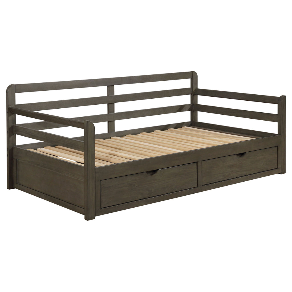 Twin Long 2 Drawer Daybed With Extendable Trundle, Storage Drawers, Fits Standard Mattress - Gray