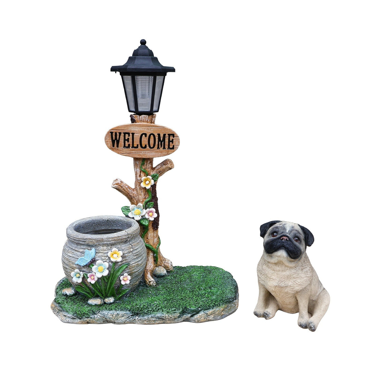 Sitting Pug Dog Planter Statue