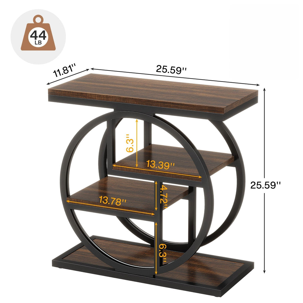 4 Tier Narrow End Table With Storage Shelves For Living Bedroom, Small Spaces - Rustic Brown