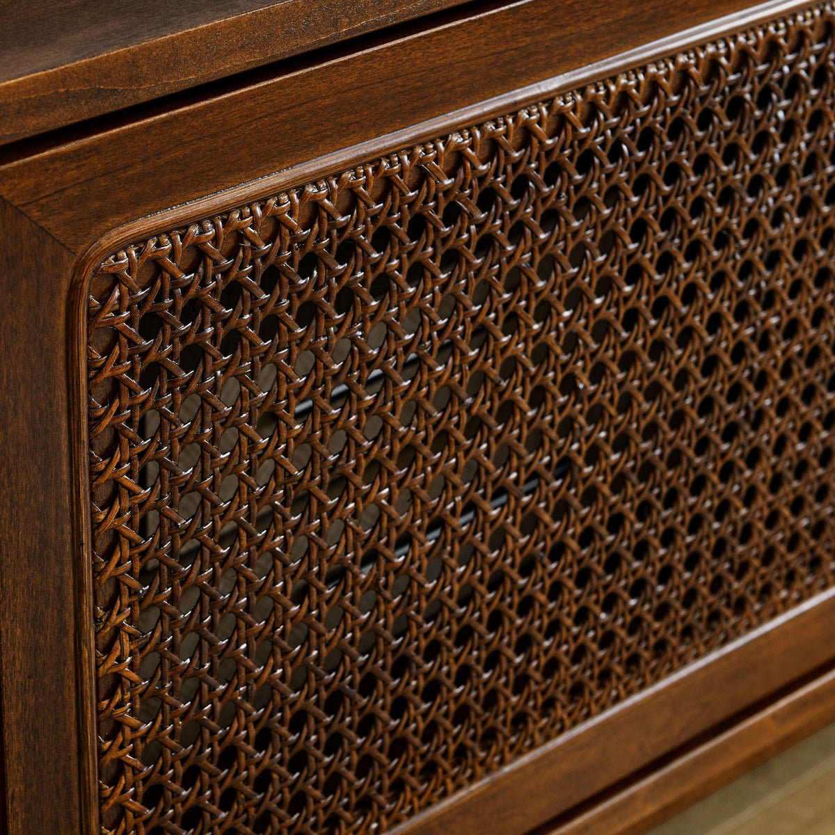 59 Inch Mid Century Modern Rattan TV Stand for 65 Inch TV