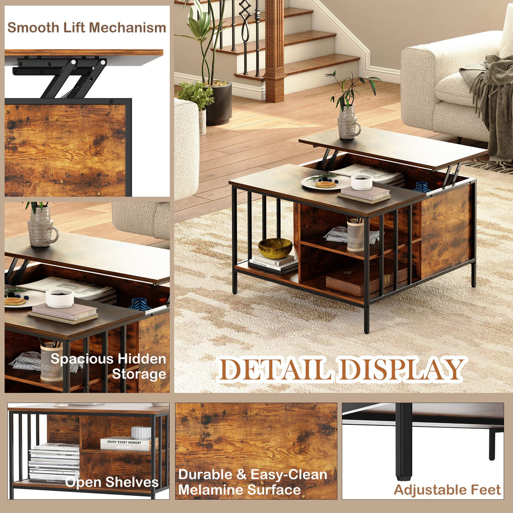 Lift Top Coffee Table With Storage Adjustable Height - Black