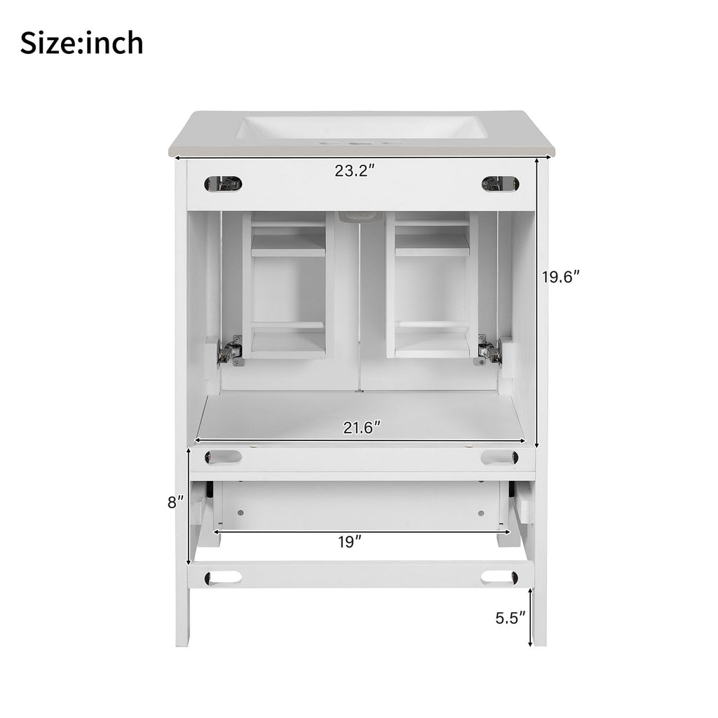 Bathroom Vanity With Integrated Undermount Ceramic Sink, 2 Doors And 1 Drawer, Soft Close Hinges
