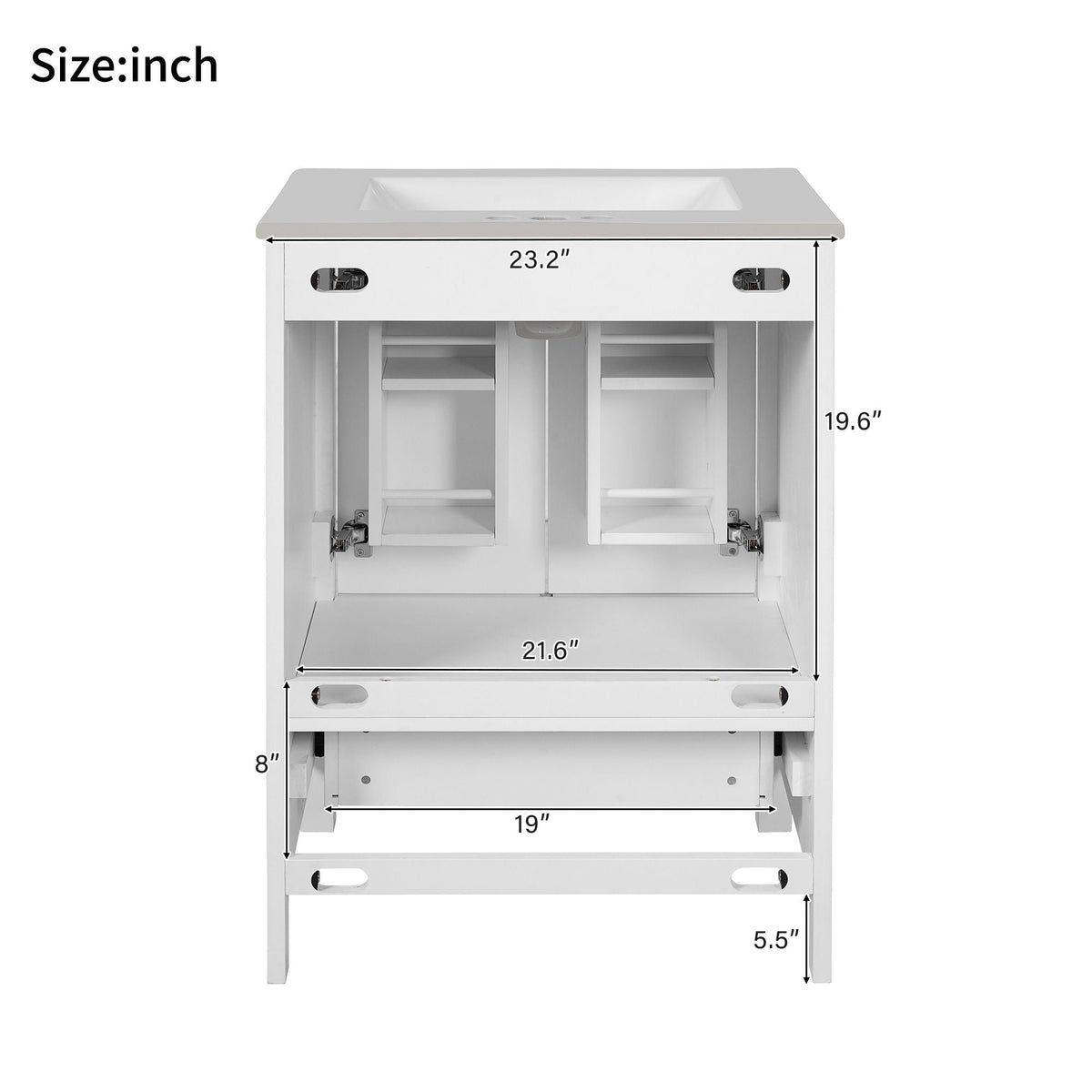 Bathroom Vanity With Integrated Undermount Ceramic Sink, 2 Doors And 1 Drawer, Soft Close Hinges