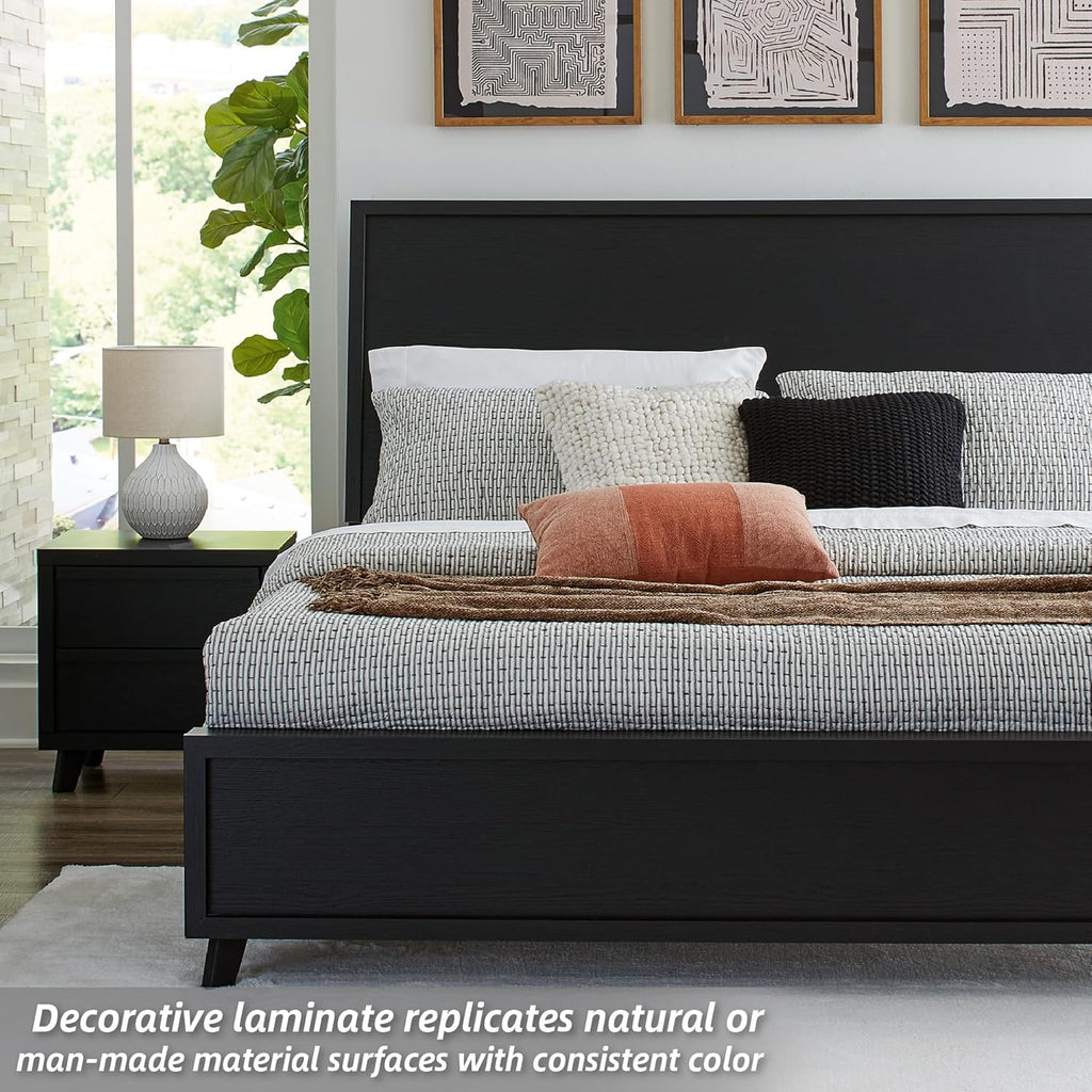 Signature Design by Ashley Danziar Modern King Panel Platform Bed with Angled Legs, Foundation or Box Spring Not Needed, Black