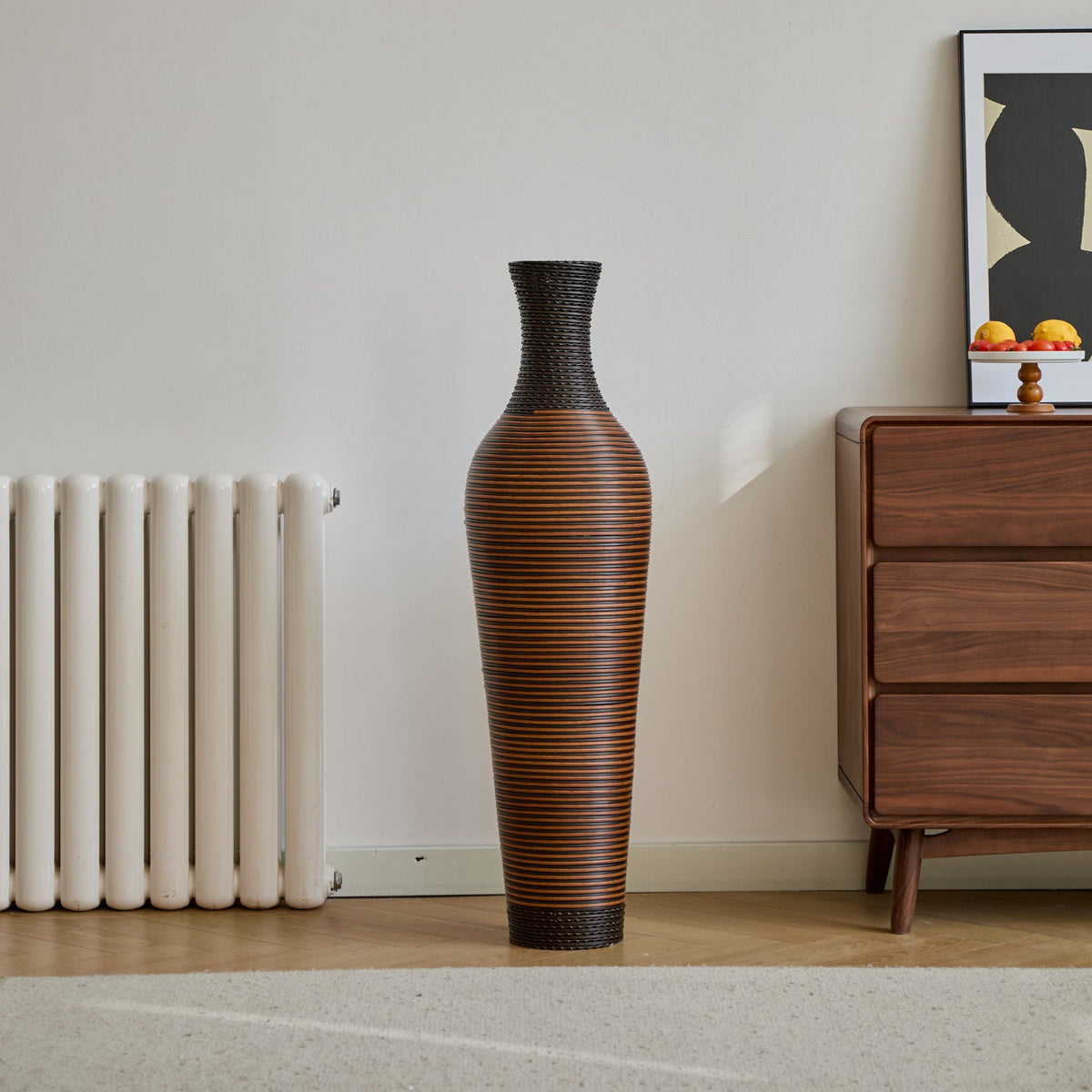 Tall Standing Designer Floor Vases With Elegant 2 Tone Finishes Ideal For Decorating Living Rooms, Bedrooms, Entryways Perfect For Decorating Your Home - Black / Gray