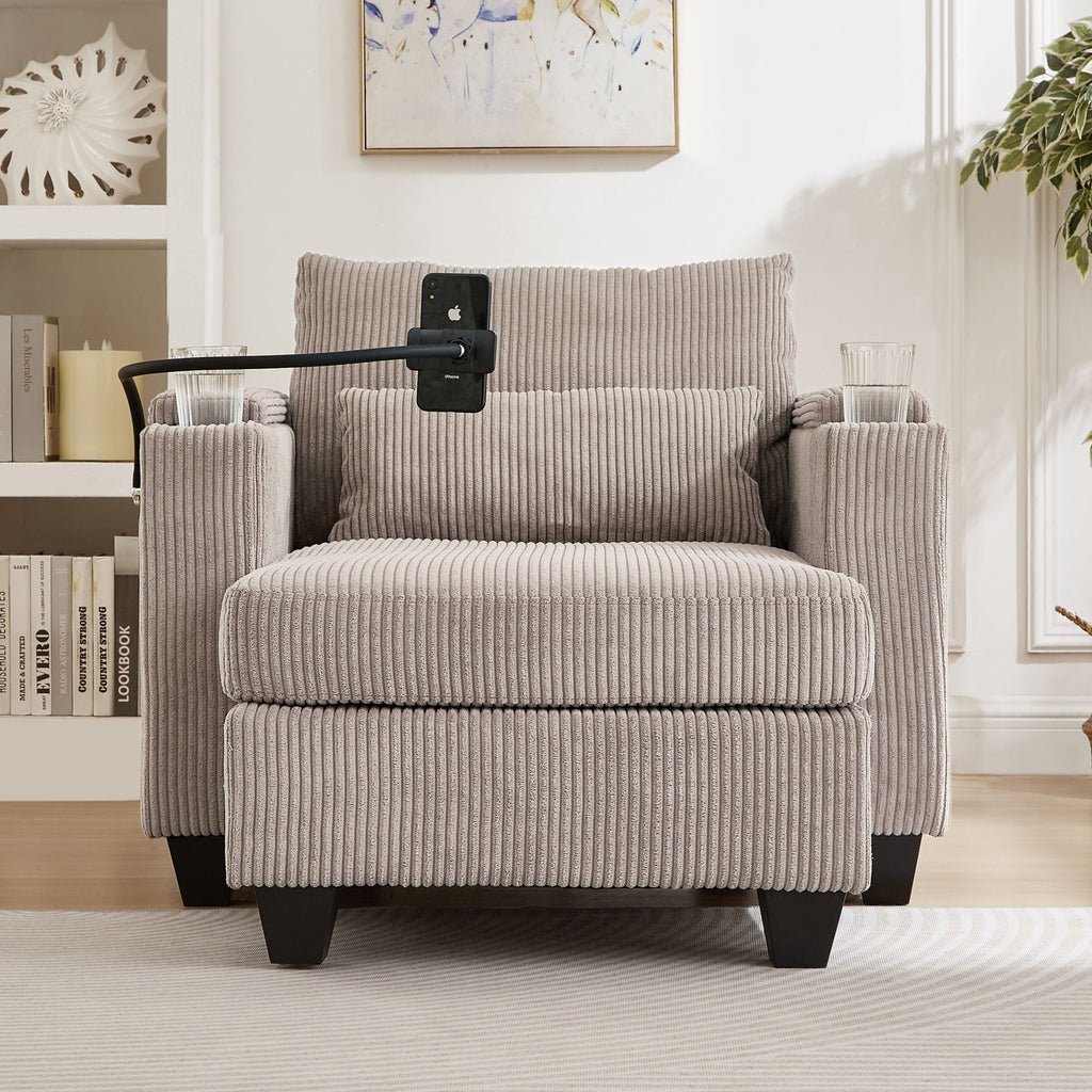 Convertible Chaise Lounge Sofa Chair With USB Ports, Cup Holders, Phone Holder And Storage