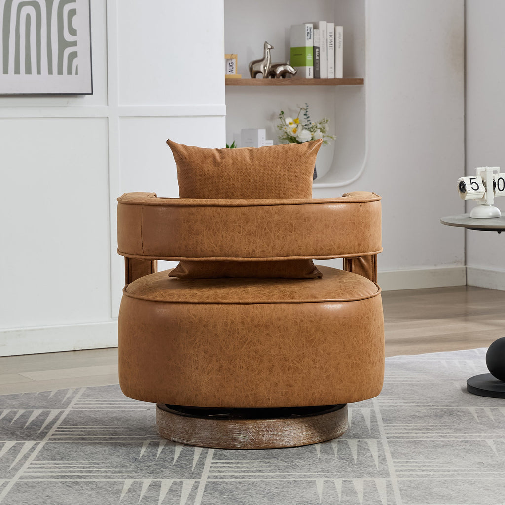 28.9"W Swivel Accent Open Back Barrel Chair in Brown PU
