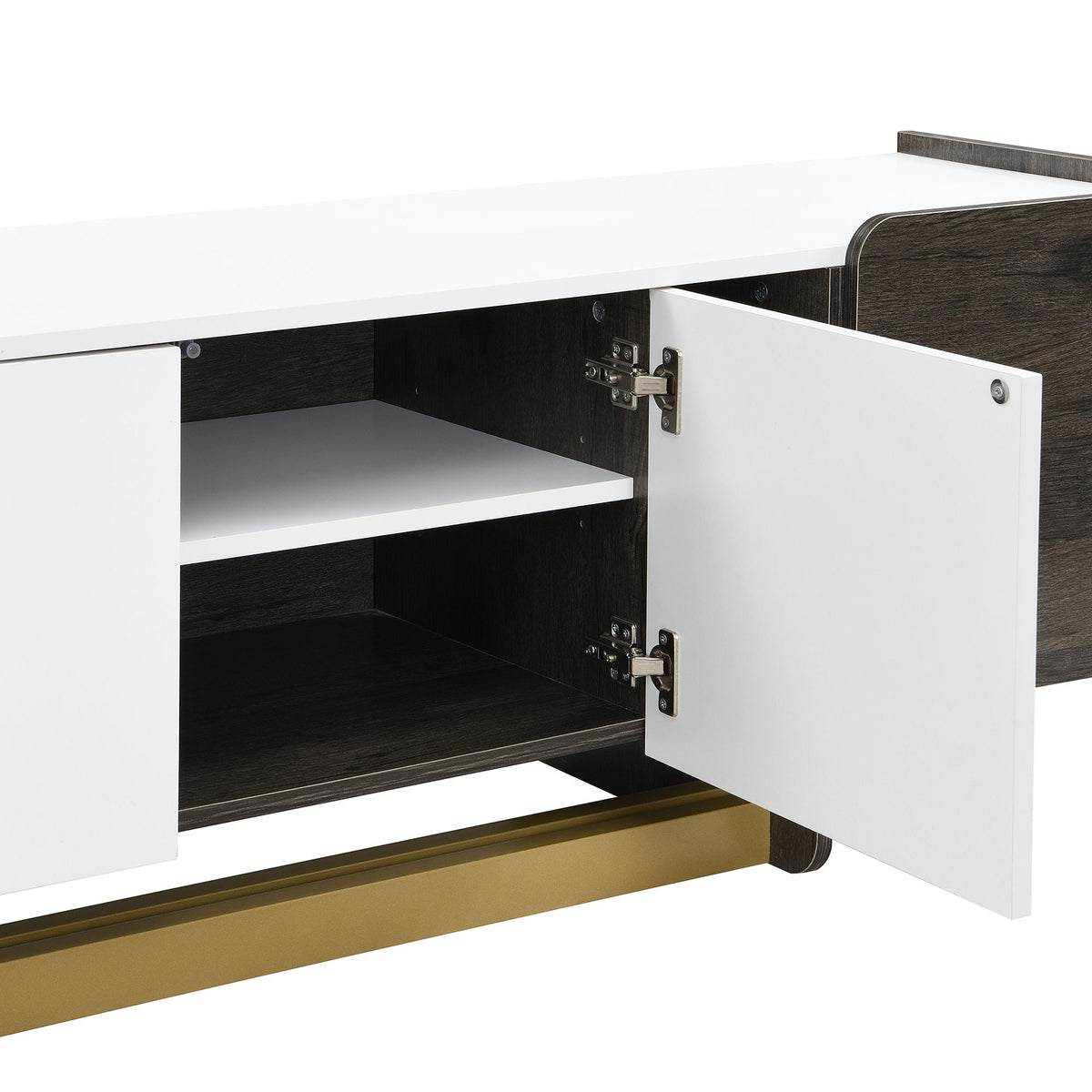 TV Stand With 1 Drawer, 2 Cabinets And Adjustable Shelves