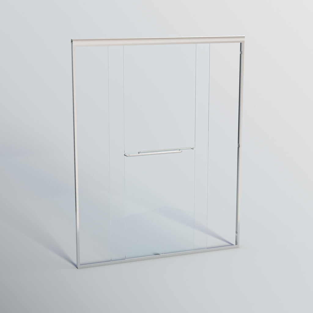 Double Sliding Shower Door, Semi-Frameless Bypass Bathroom Sliding Door With 1/4" (6 Mm) Tempered Glass For Walk-In Shower