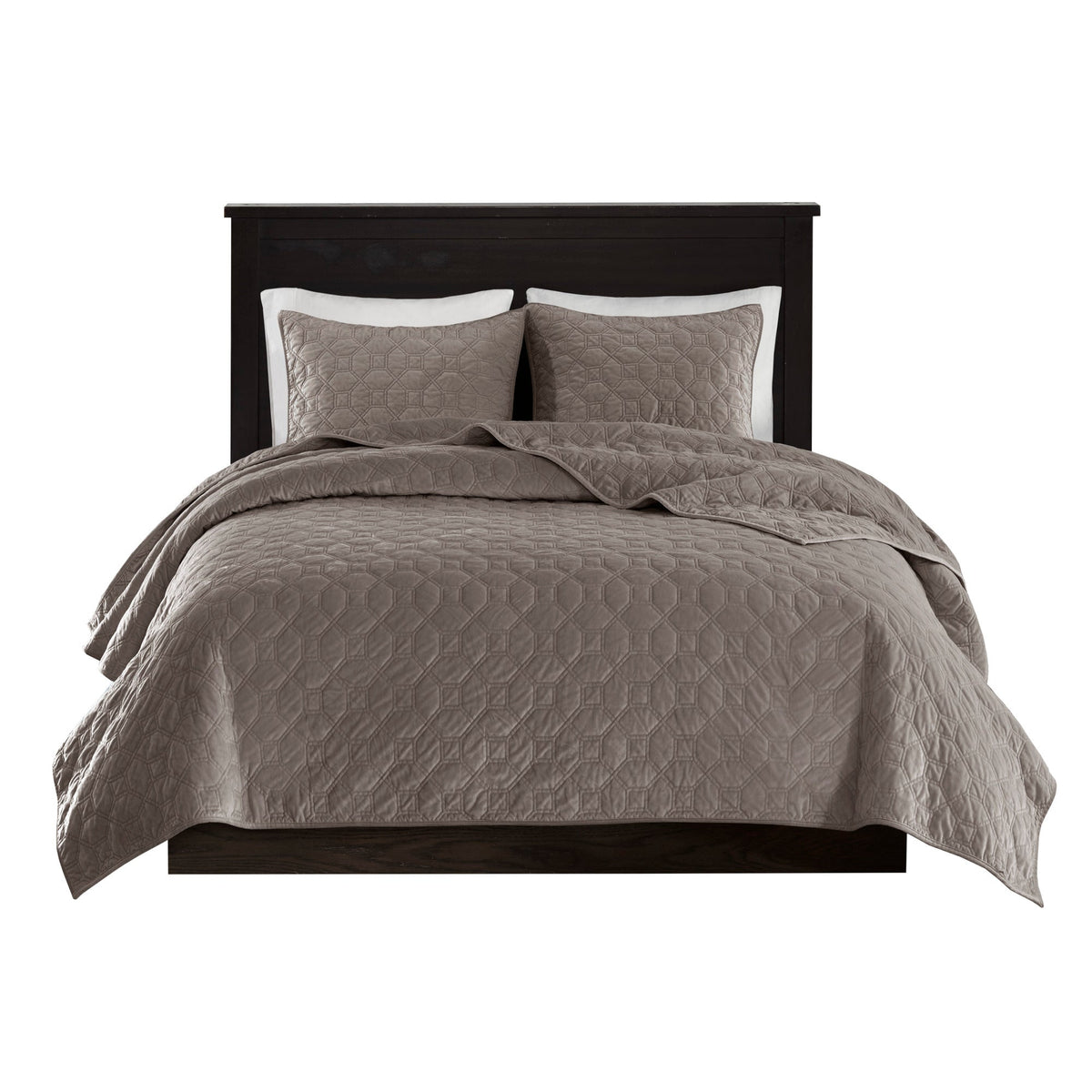 3 Piece Velvet Quilt Set Taupe Full/Queen