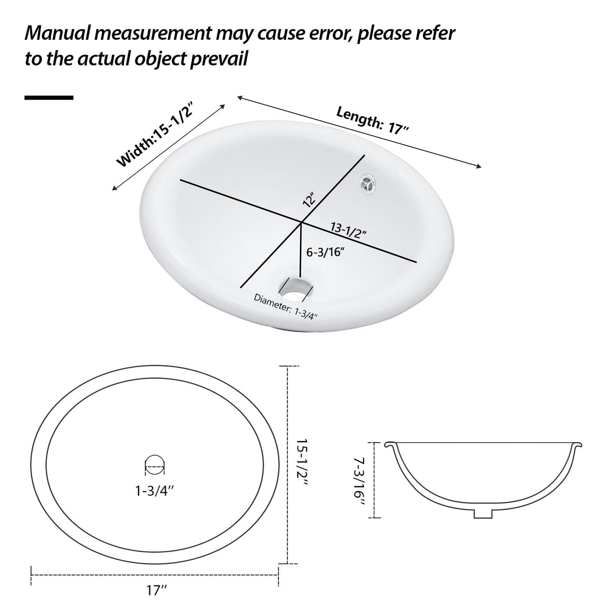 Semi Recessed Bathroom Sink With Countertop Vessel Design, 17" X 15.5" - White