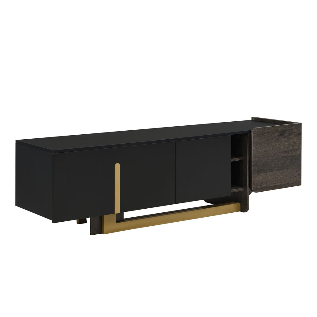 TV Stand With 1 Drawer, 2 Cabinets And Adjustable Shelves