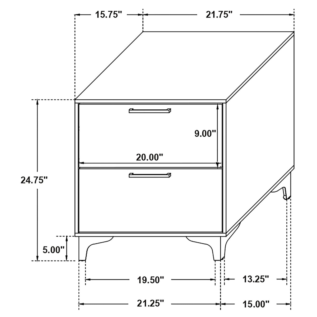 2 Drawer Rectangular Nightstand - Black