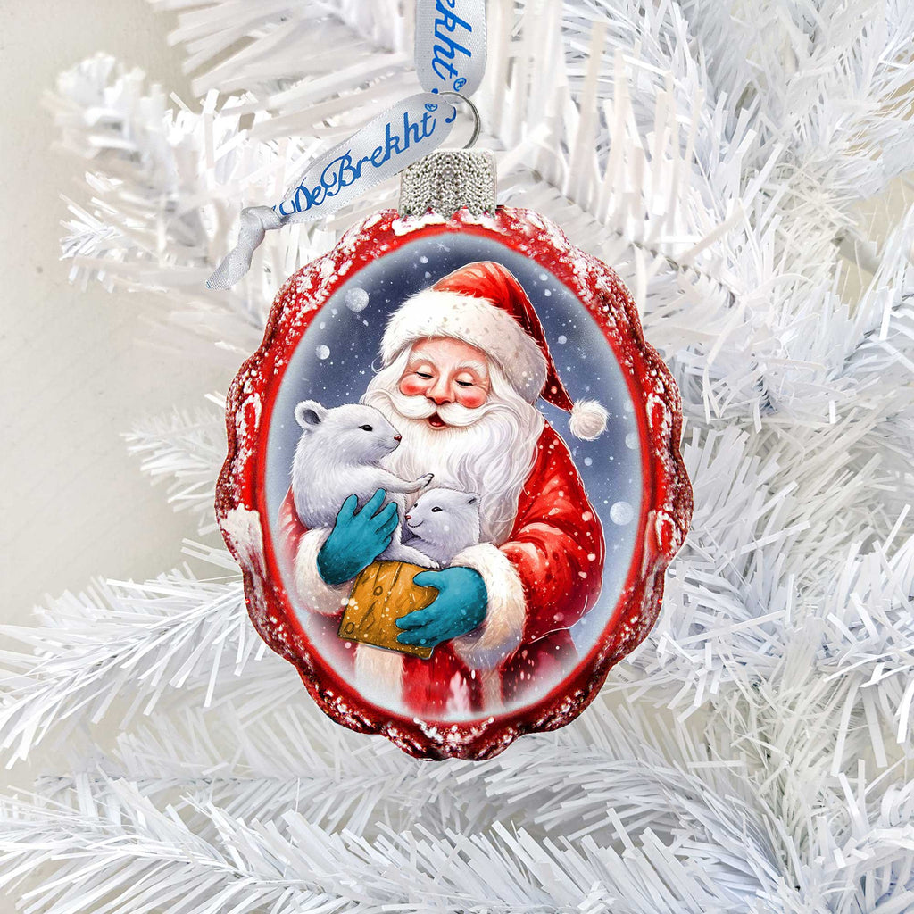 Santa with Cubs Mercury Glass Ornaments by G. Debrekht - Christmas Santa Snowman Decor - 776012
