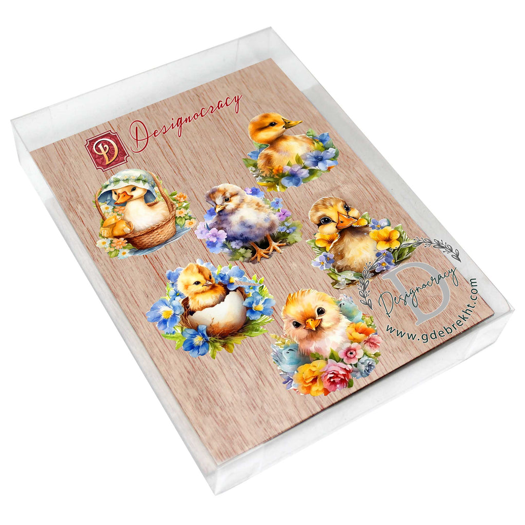Spring Ducklings Decorative Eco Wood Magnets Set of 6 by G. Debrekht - Easter Decor - 8090055G-S6