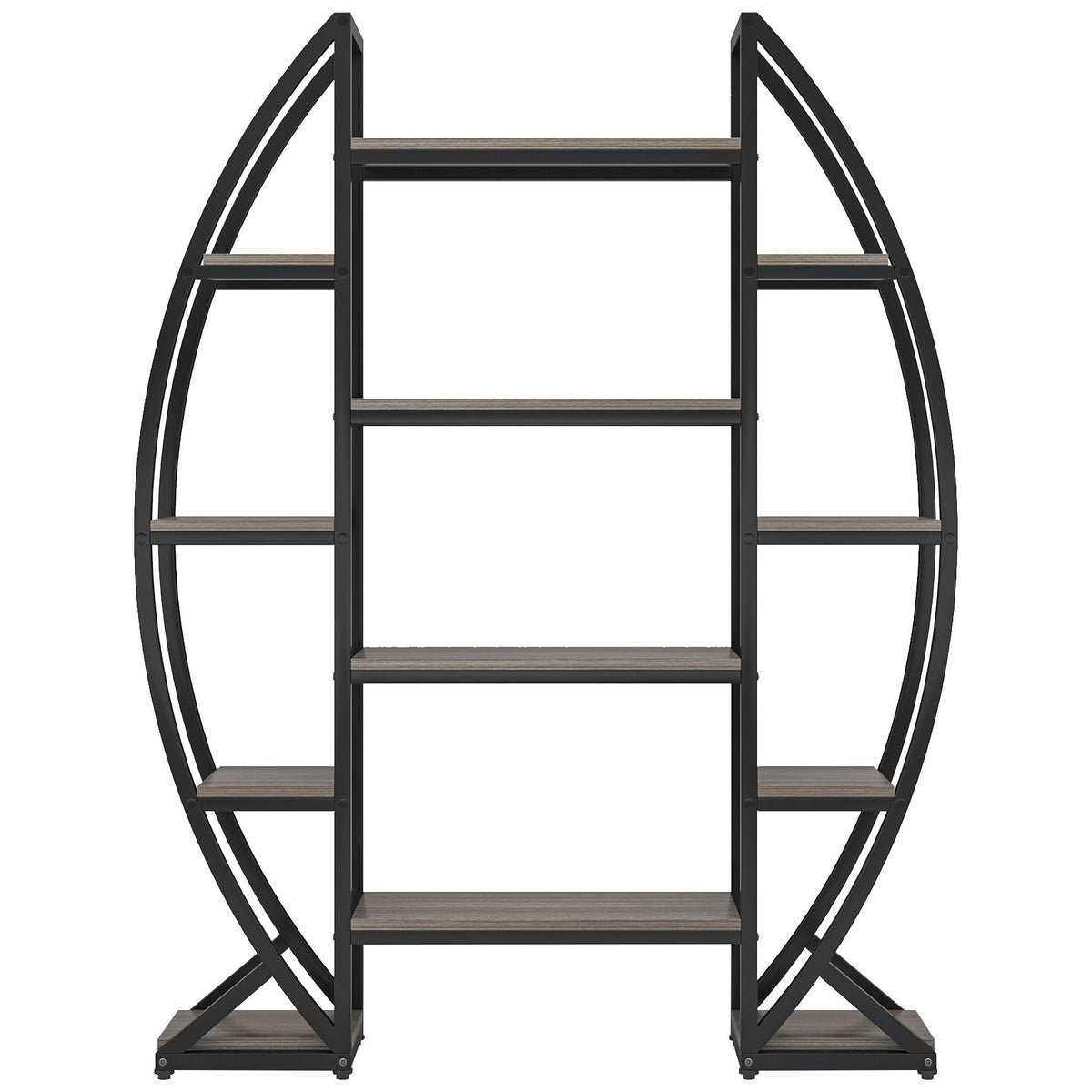 Triple Wide Oval Etagere Bookcase With Shelves For Living Room