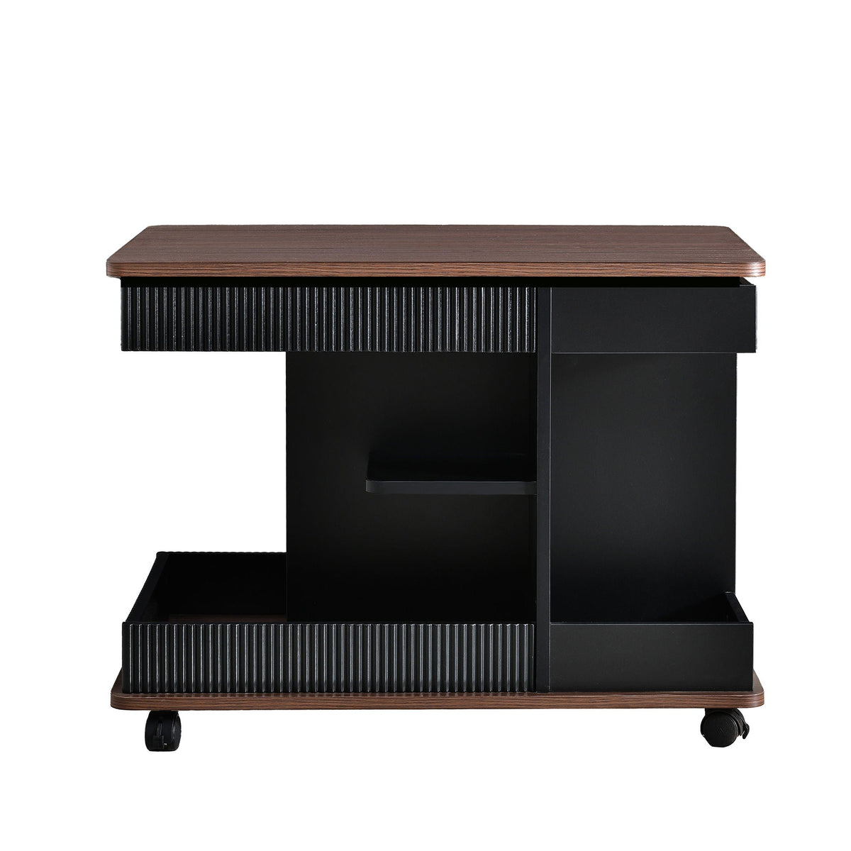 Adjustable End Table With Wheels, 360°Rotating Top And Storage Space