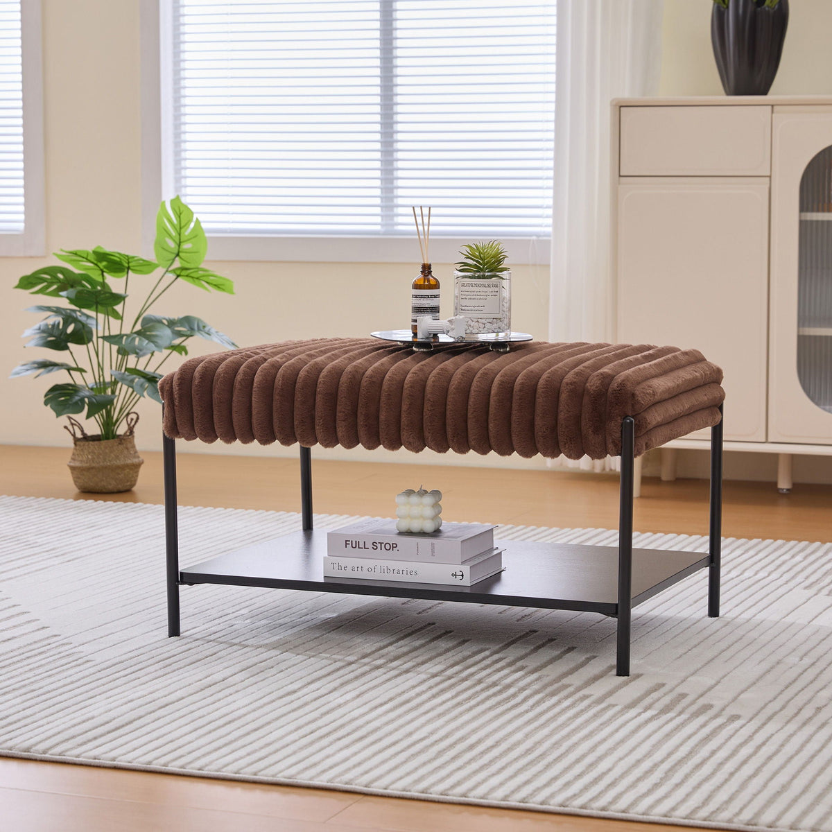 Upholstered Ottoman Coffee Table Foot Rest With Open Storage