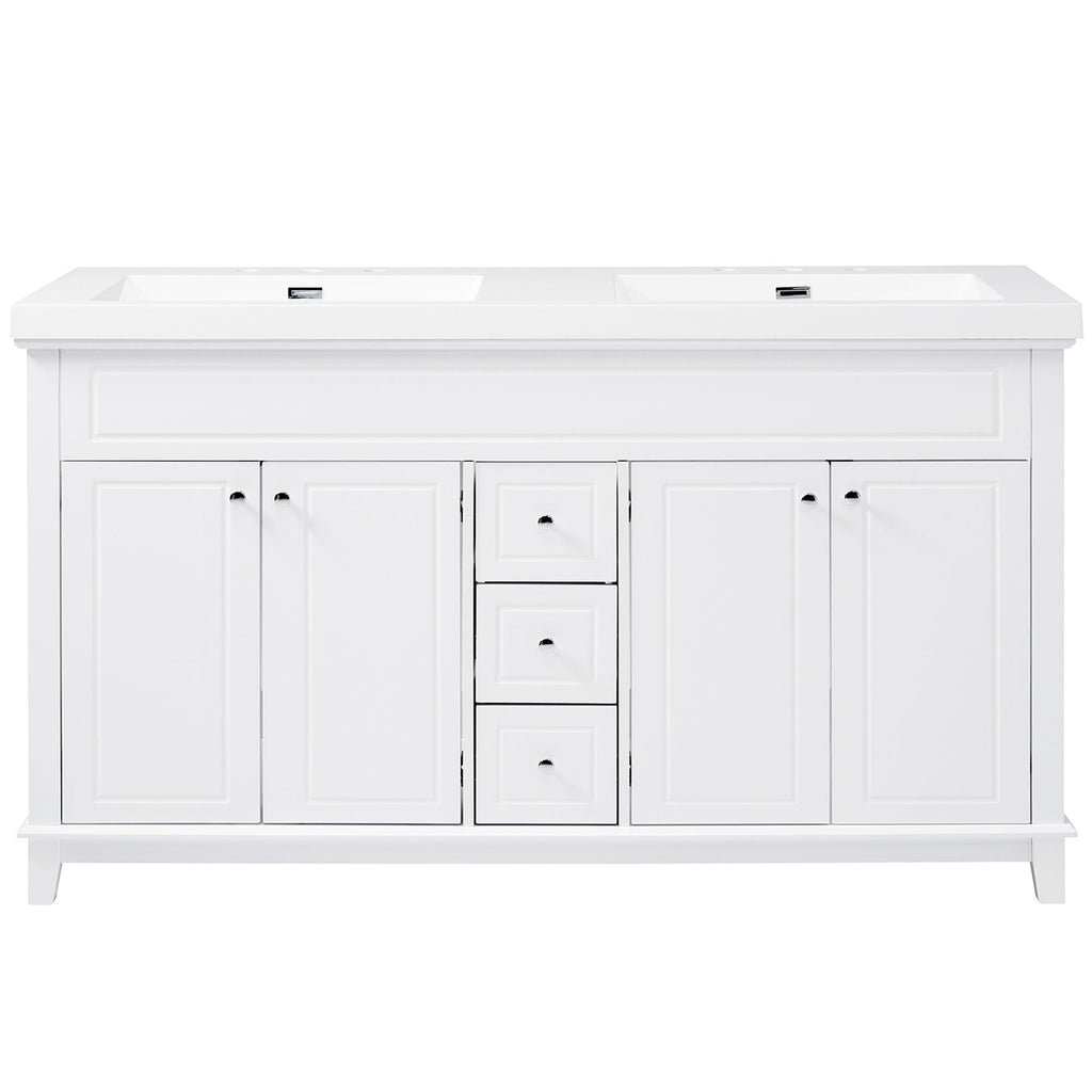 Bathroom Vanity With Double Sinks, 3 Drawers & 4 Doors - White