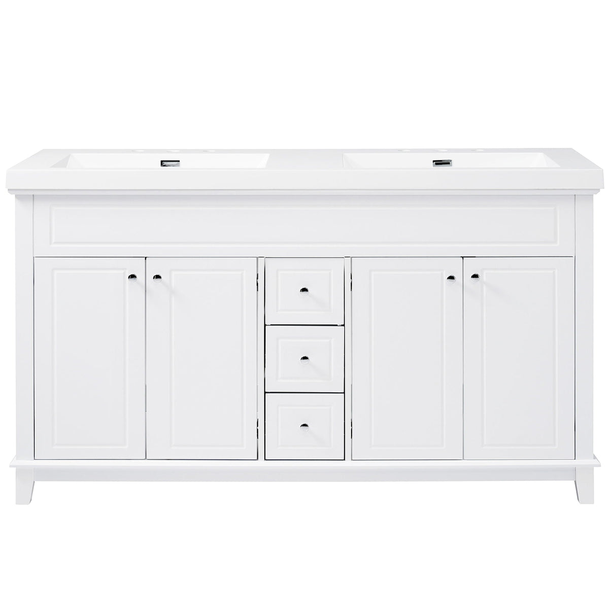 Bathroom Vanity With Double Sinks, 3 Drawers & 4 Doors - White