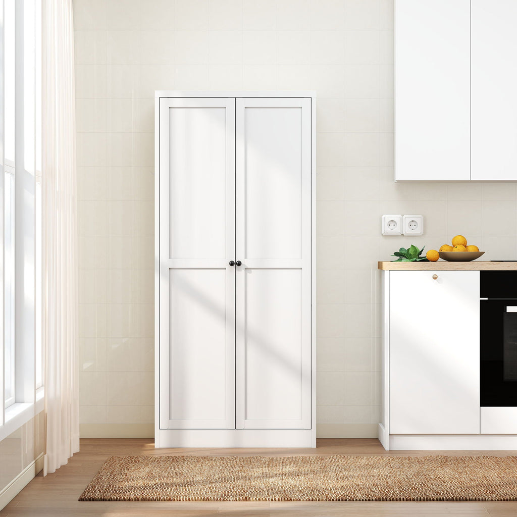 Kitchen Pantry Cabinet Adjustable Storage With 4 Shelves, Heavy Duty Freestanding Pantry Organizer - White