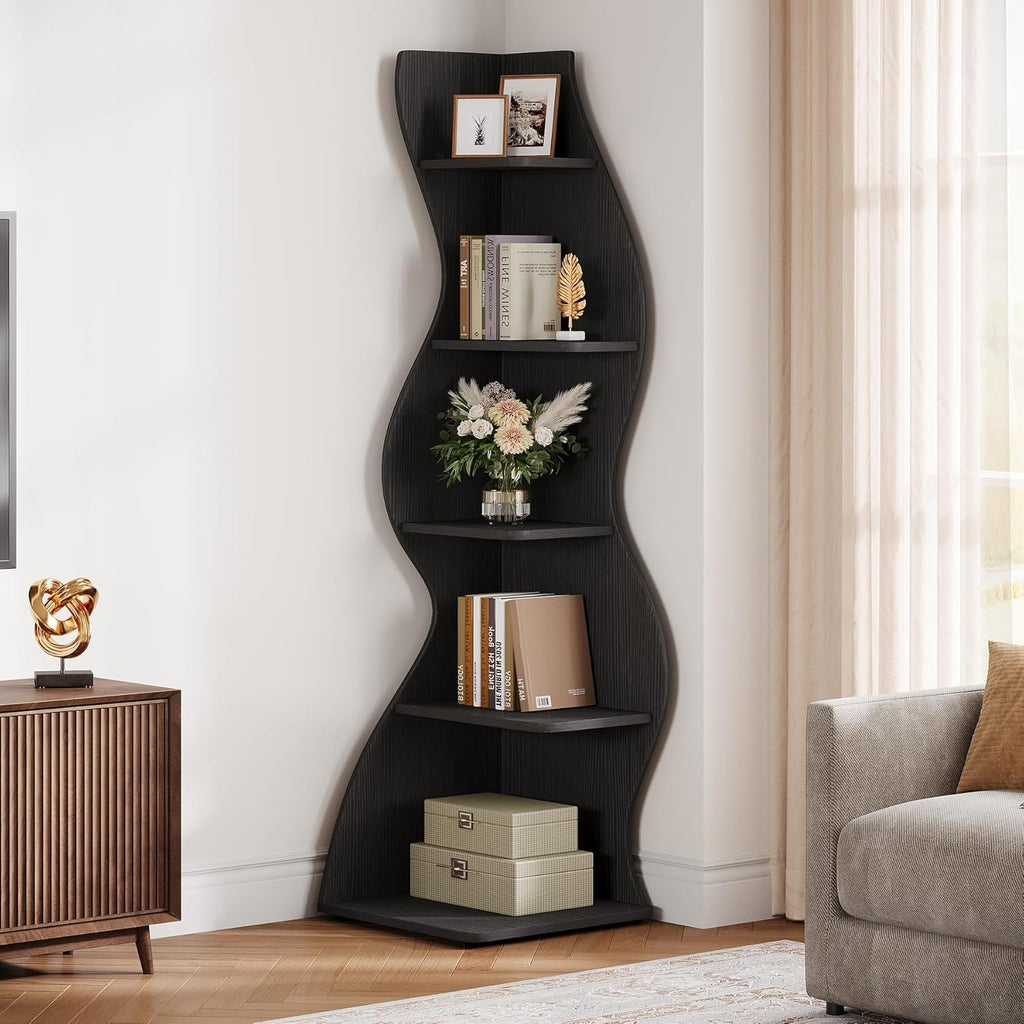 5 Tier Wavy Corner Bookshelf And Plant Stand For Living Room